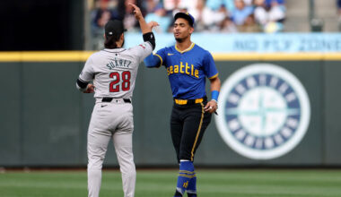 Eugenio Suárez #28 of the Arizona Diamondbacks...