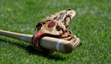 Baseball bat, glove