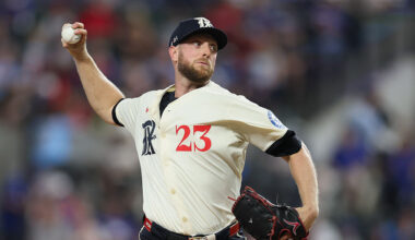 Merrill Kelly #23 of the Texas Rangers...