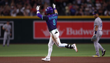 Blaze Alexander #9 of the Arizona Diamondbacks...