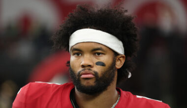 Quarterback Kyler Murray #1 of the Arizona Cardinals stands on the field before the NFL Preseason 2...