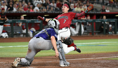 Corbin Carroll #7 of the Arizona Diamondbacks...