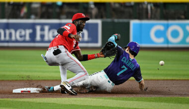 Corbin Carroll #7 of the Arizona Diamondbacks...