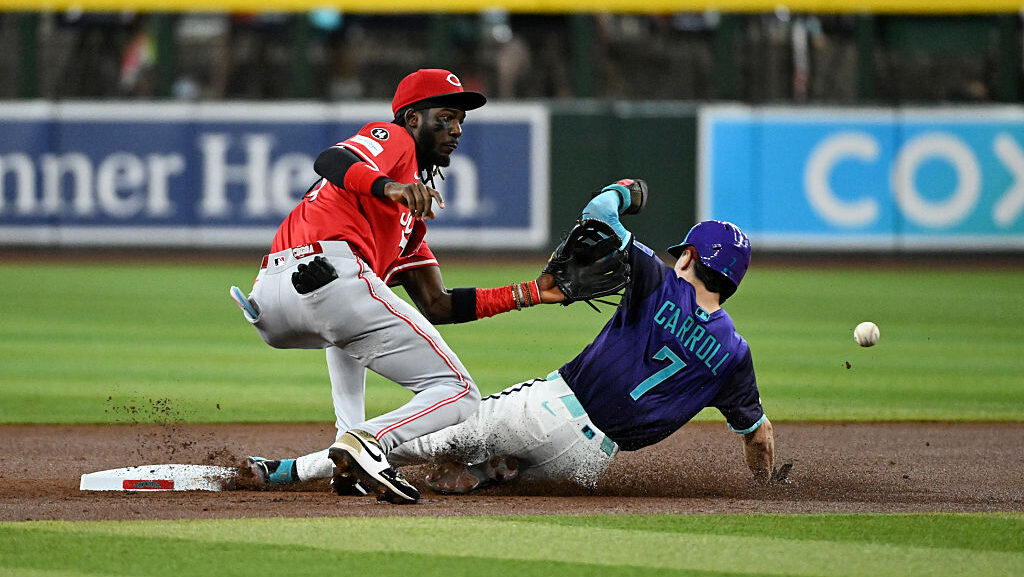 Corbin Carroll #7 of the Arizona Diamondbacks...