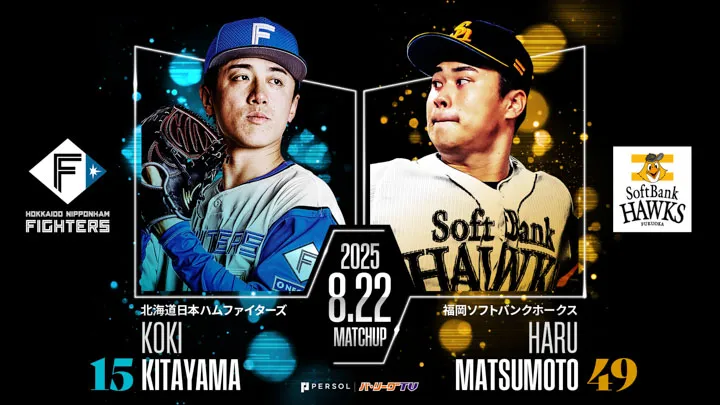 Hokkaido Nippon-Ham-Koki Kitayama pitcher Noriyuki Kitayama (left) and Fukuoka Softbank Hawks pitcher Haru Matsumoto (right) ©PLM
