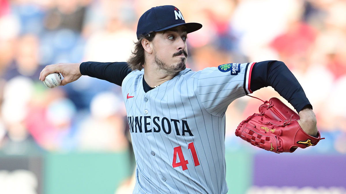 Minnesota Twins starting pitcher Joe Ryan (41) throws a pitch during the first inning against the Cleveland Guardians at Progressive Field.