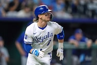 Kansas City Royals' Bobby Witt Jr. runs the bases after hitting a two-run home run for his...