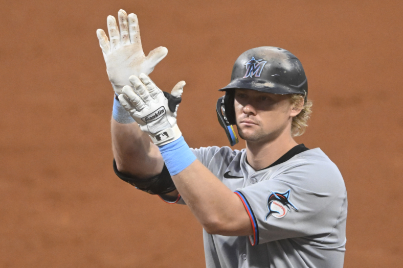 Miami Marlins left fielder Kyle Stowers