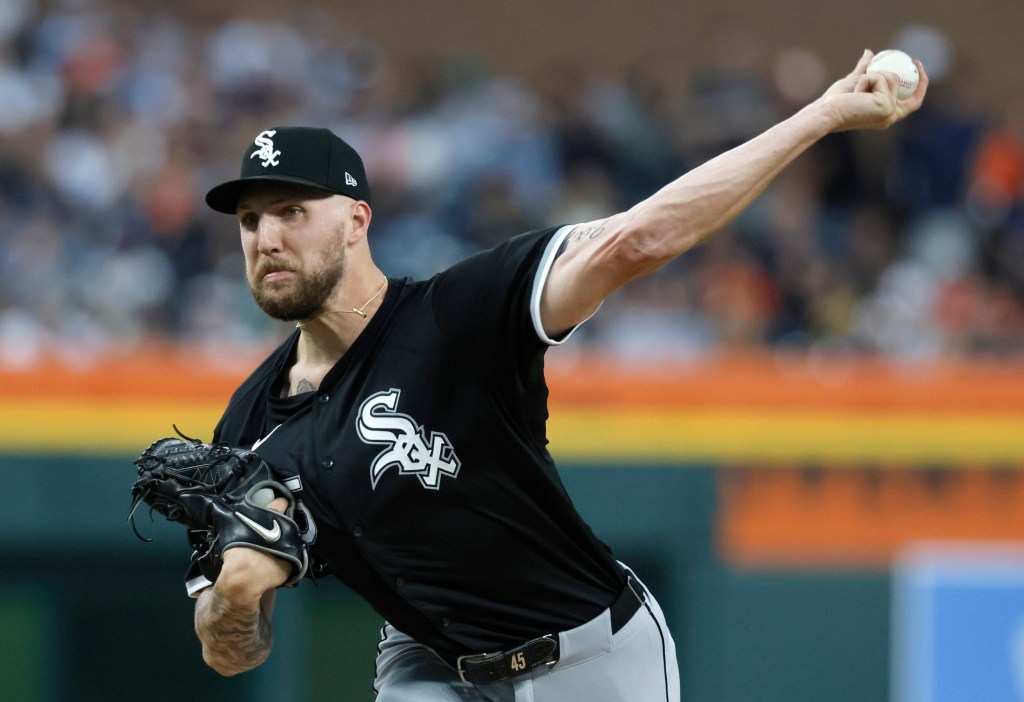 Chicago White Sox's Garrett Crochet pitches against the Detroit Tigers during the second inning of a baseball game Sept. 27, 2024, in Detroit.