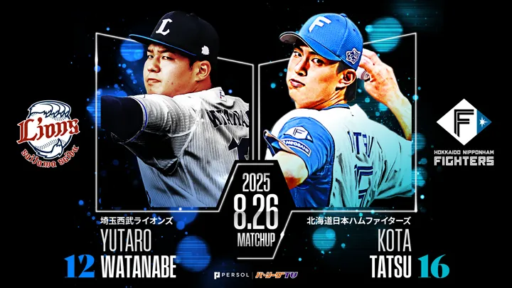 Saitama Seibu Lions pitcher Yutaro Watanabe (left) and Hokkaido Nippon-Ham Fighters pitcher Kota Tatsu (right) ©PLM