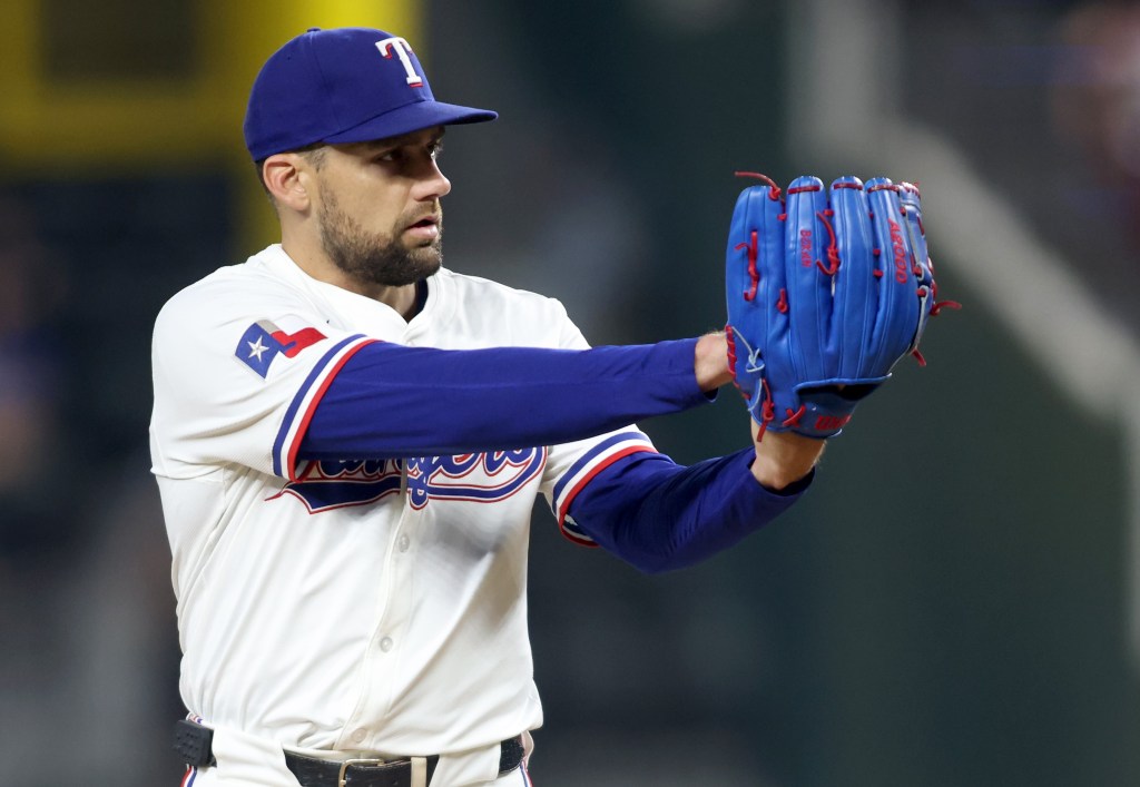 Nathan Eovaldi held the Yankees to one hit over eight innings in the Rangers' 2-0 win.