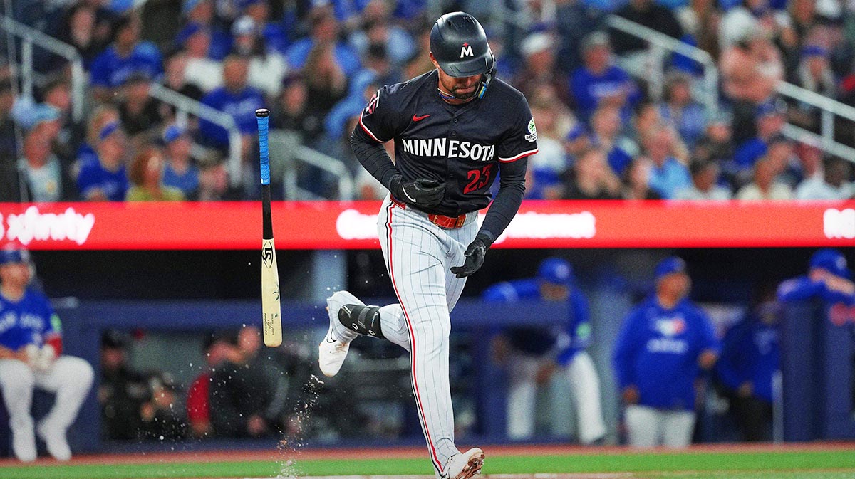 Minnesota Twins third baseman Royce Lewis (23) reacts after hitting a single against the Toronto Blue Jays during the fifth inning at Rogers Centre.
