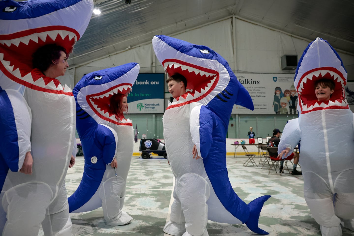 Fans of the New England Junior Roller Derby dressed as the team's mascot before its game against Black Rose in Dover, N.H., on April 11 during the Battle of Bunker Hill Invitational hosted by Casco Bay Roller Derby. 