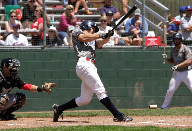 Humboldt Crabs left fielder James Outman connects for a grand slam in the bottom of the second inning of his team's 16-0 win over the Walnut Creek Crawdads in 2016. (Danny Penza/The Times-Standard file photo)