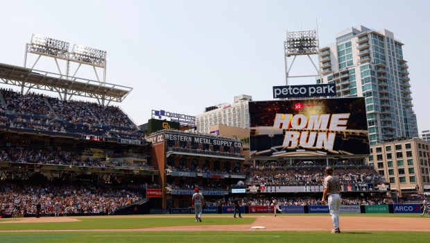 Jake Cronenworth #9 of the San Diego Padres runs the bases after hitting a two-run home run in the fourth inning against the St. Louis Cardinals at Petco Park on Aug. 3, 2025 in San Diego, California. (K.C. Alfred / The San Diego Union-Tribune)