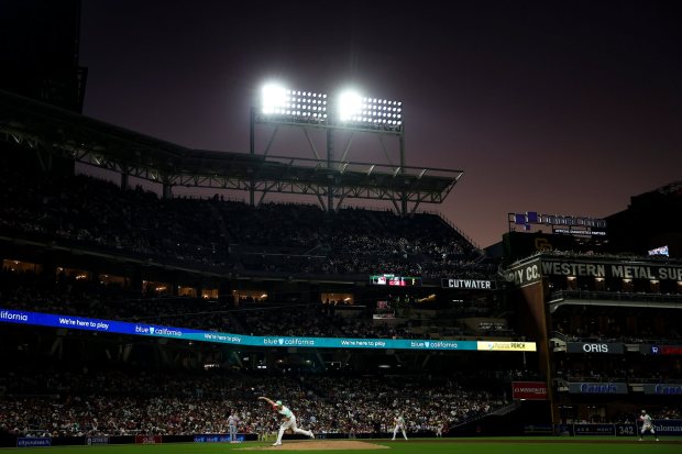 Nick Pivetta #27 of the San Diego Padres pitches against the St. Louis Cardinals during the sixth inning at Petco Park on Friday, Aug. 1, 2025 in San Diego, CA. (Meg McLaughlin / The San Diego Union-Tribune)