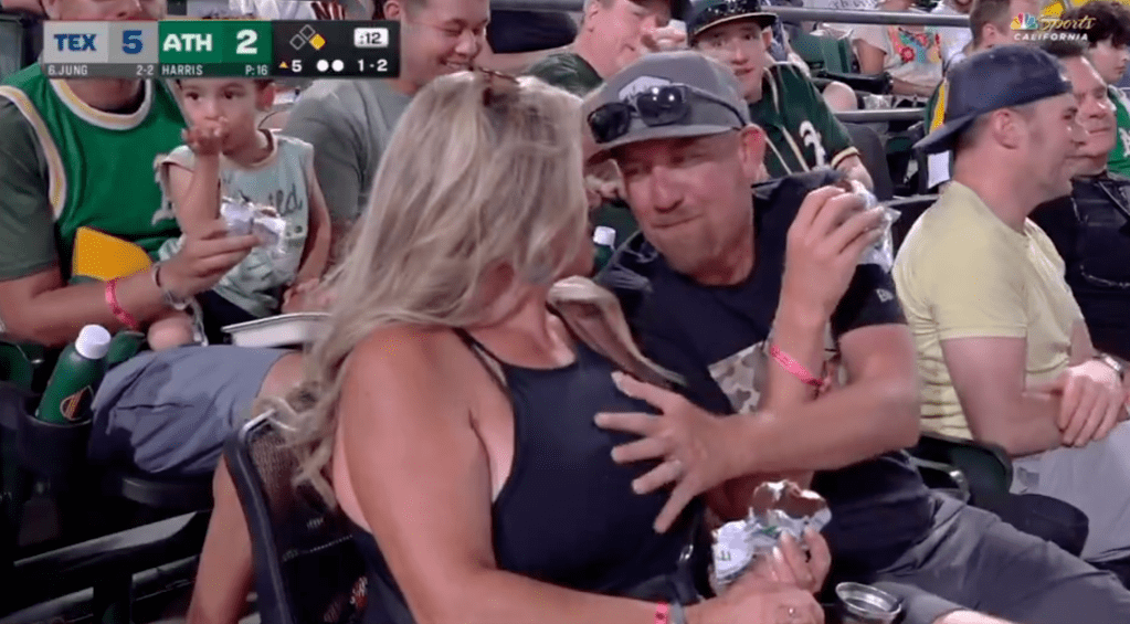 Two fans were shown in a sexual act during the A's-Rangers game on Aug. 30, 2025.