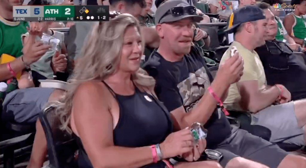 Two fans were shown in a sexual act during the A's-Rangers game on Aug. 30, 2025.