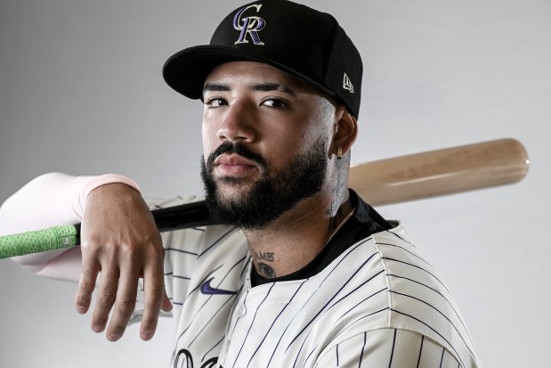 Warming Bernabel of the Colorado Rockies during Spring Training at Salt River Fields in Scottsdale, Arizona on Thursday, Feb. 22, 2024. (Photo by AAron Ontiveroz/The Denver Post)
