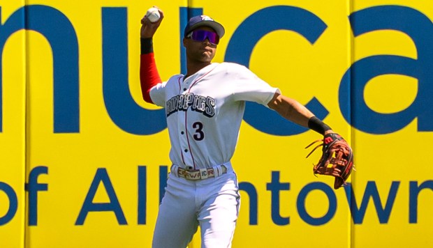 IronPigs' Justin Crawford plays against Buffalo on Tuesday, May 20, 2025, at Coca-Cola Park in Allentown. (April Gamiz/The Morning Call)