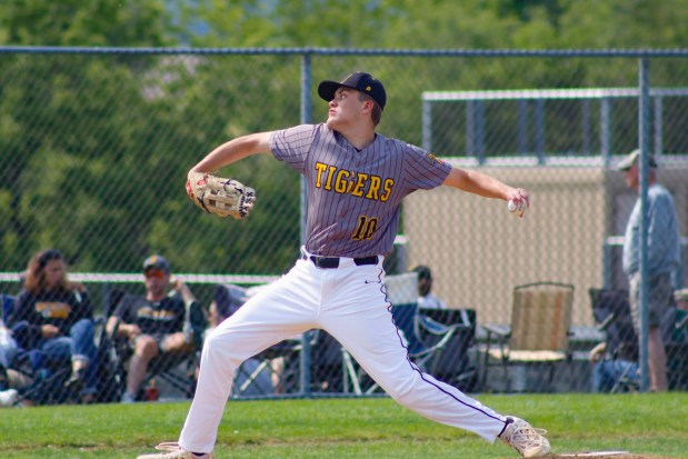 Northwestern Lehigh pitcher Aidan Freeman pitches against Pope John Paul II in the PIAA baseball tournament on Monday, June 2, 2025, at Northwestern Lehigh High School in New Tripoli. (Oliver Lois Economidis/The Morning Call)