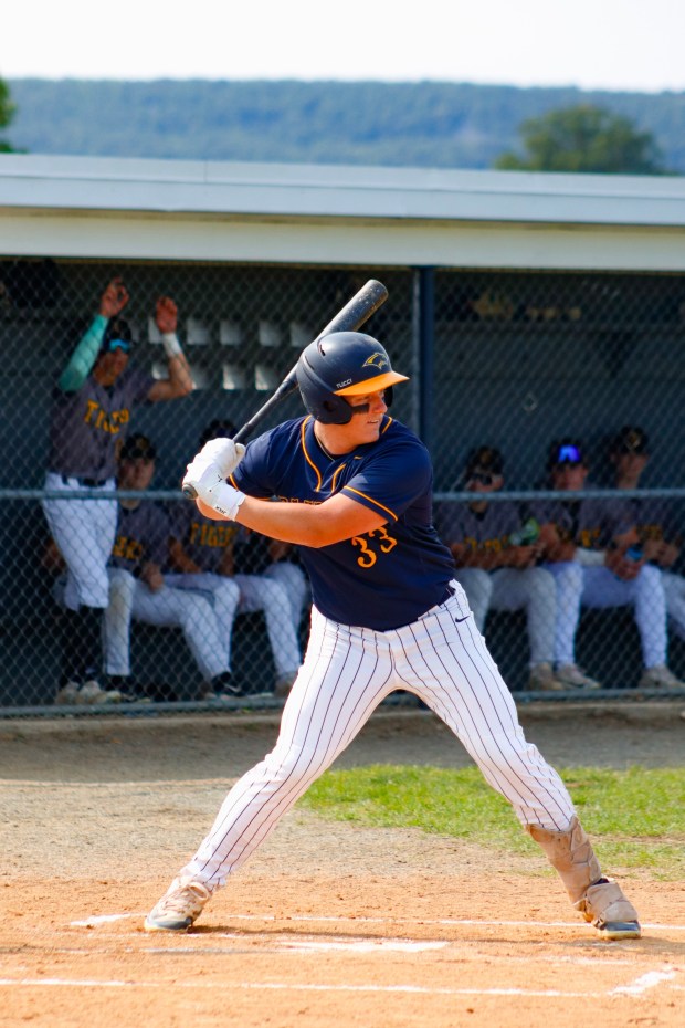 Panther's first baseman Chase Frantz, as seen here on Monday, June 2, 2025, waits for the pitch. (Oliver Lois Economidis/The Morning Call)