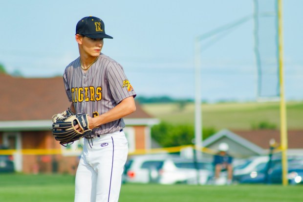 Northwestern Lehigh pitcher Jesse Neupauer looks for the sign during Monday's PIAA tournament game. (Oliver Lois Economidis/The Morning Call)