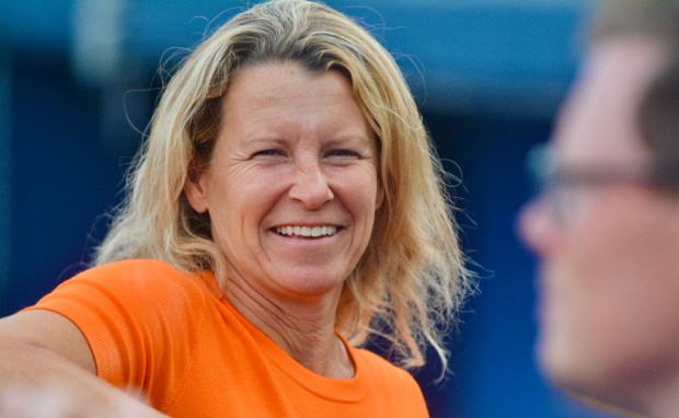 Baltimore Orioles head groundskeeper Nicole Sherry smiles as she stands...