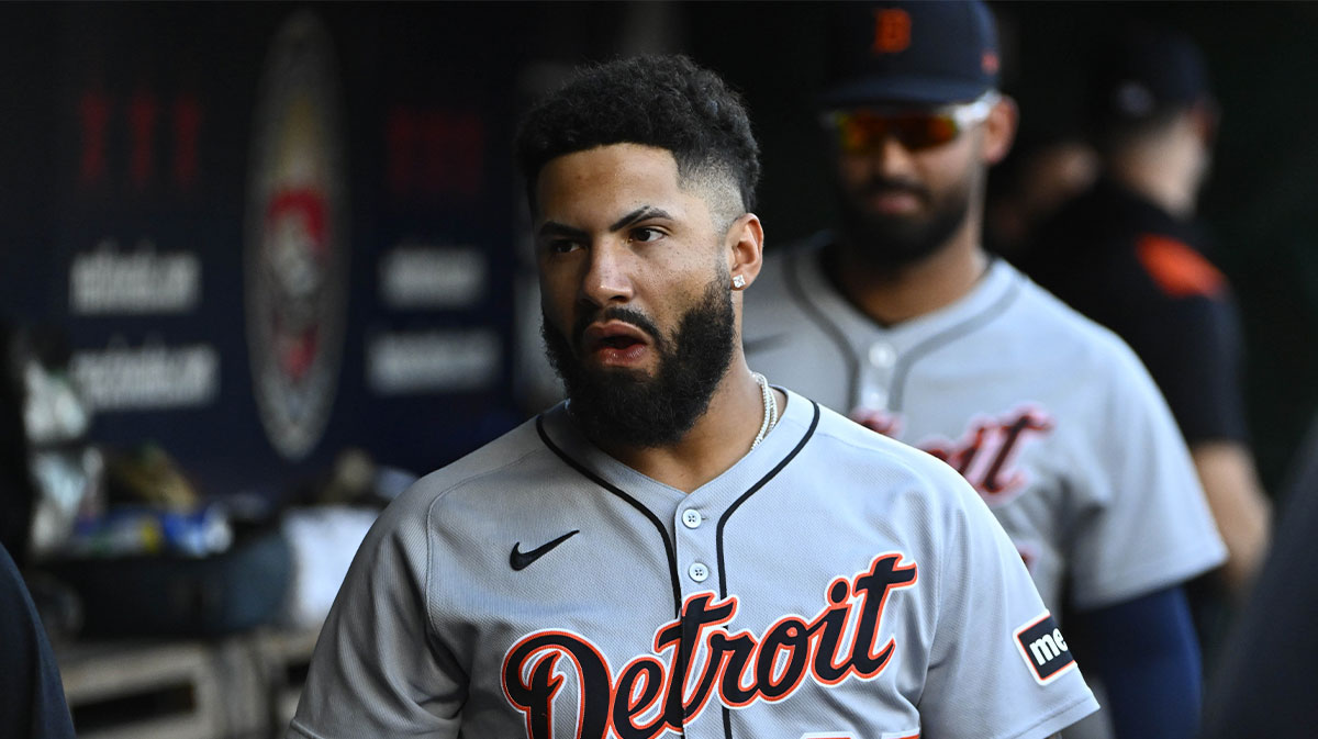 Detroit Tigers second baseman Gleyber Torres (25) in the dugout against the Washington Nationals before the game at Nationals Park.