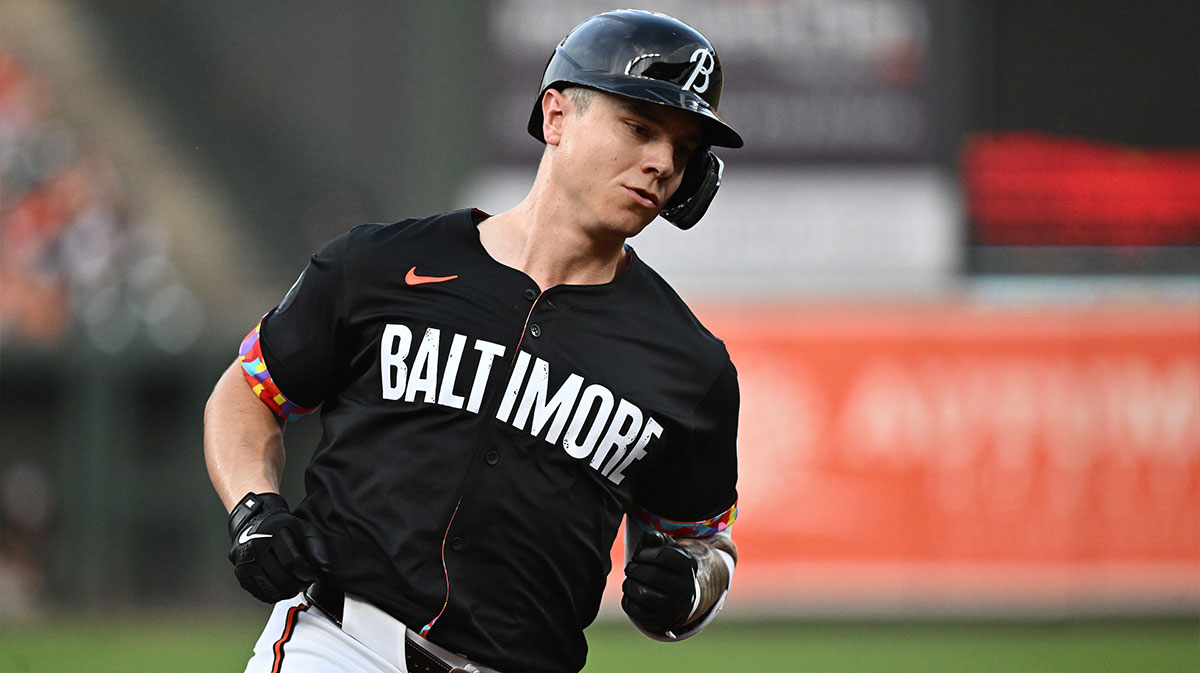 Baltimore Orioles outfielder Tyler O'Neill (9) rounds the bases after hitting a solo home run during the first inning against the Colorado Rockies at Oriole Park at Camden Yards.