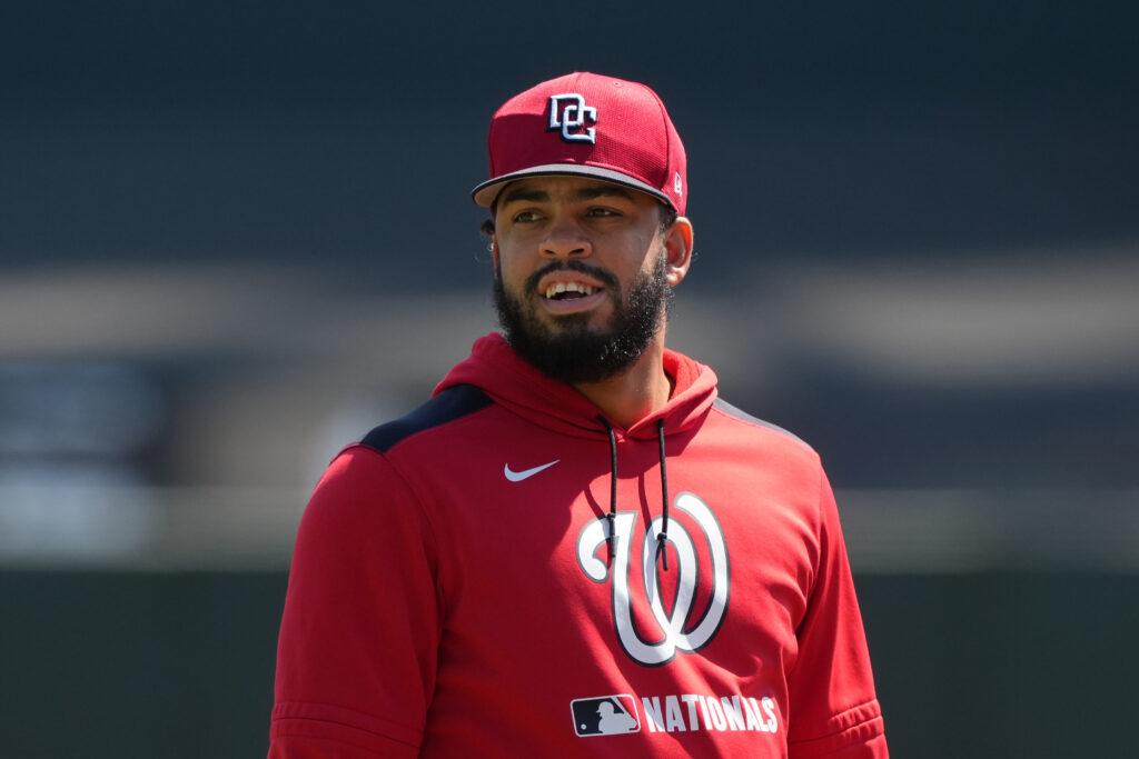 Luis Garcia Jr. Taking Pregame First Base Reps