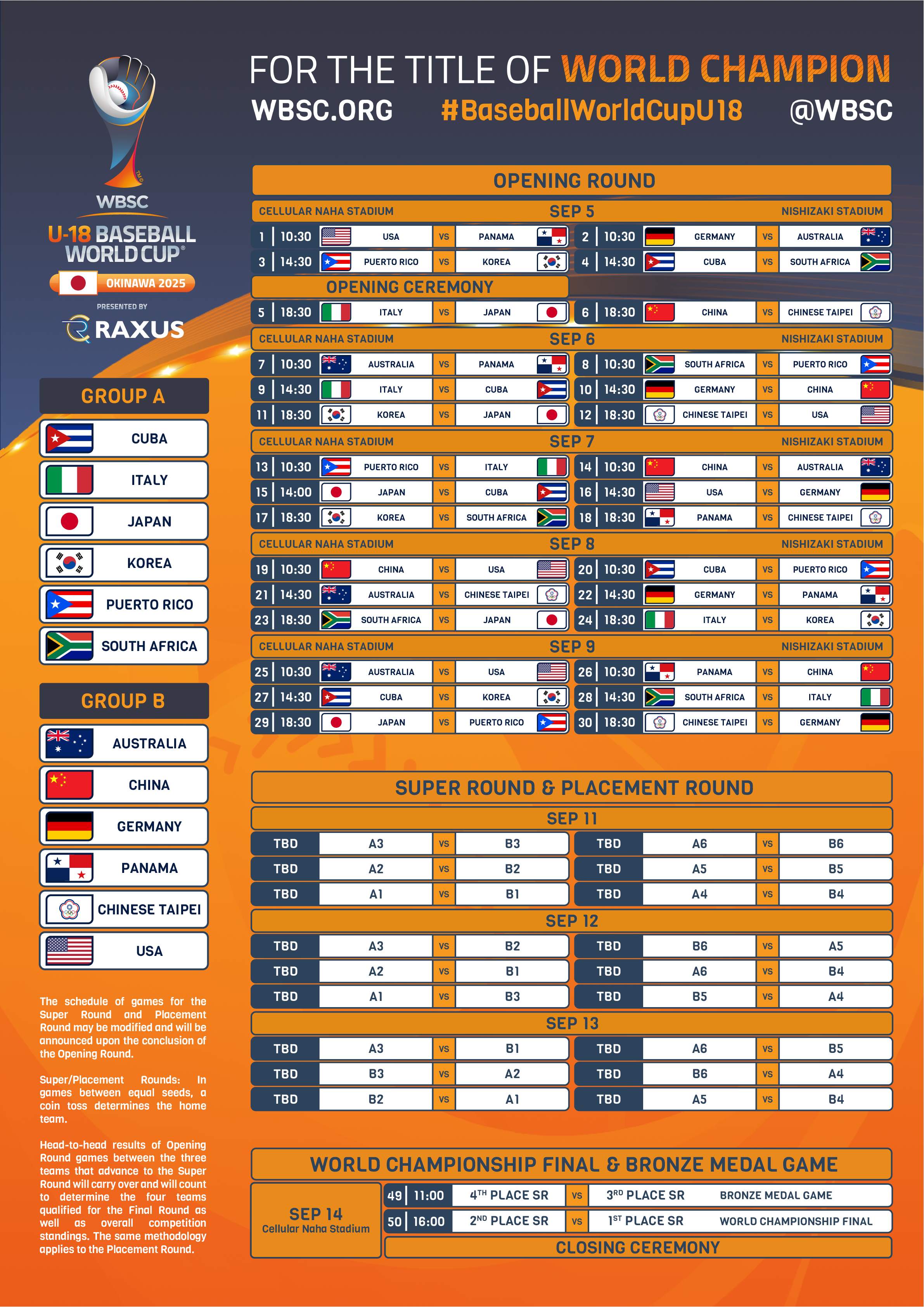 WBSC U-18 BWC_2025_Tournament Schedule