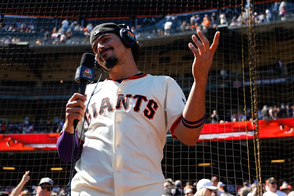 San Francisco Giants shortstop Willy Adames (2) is interviewed after the game against the Chicago Cubs at Oracle Park on Aug. 28, 2025.