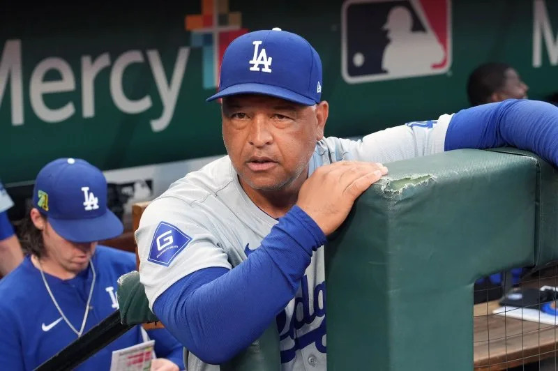 Manager Dave Roberts and the Los Angeles Dodgers, who held a nine-game division lead six weeks ago, now trail the San Diego Padres in the National League West. File Photo by Bill Greenblatt/UPI