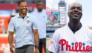 Eagles' Allen In The Hall and Phillies' Rollins On The Wall