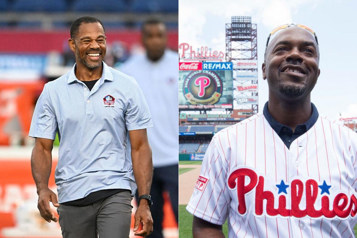 Eagles' Allen In The Hall and Phillies' Rollins On The Wall