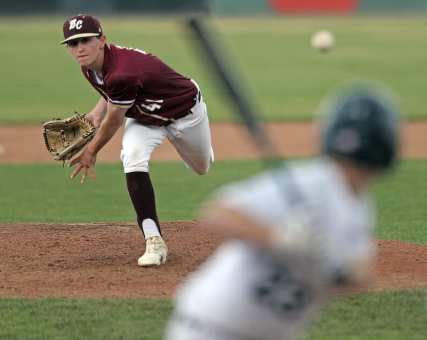 BROCKTON, MA. - JUNE 14: BC High's #40 Shea Sprague pitches in the second inning of a baseball game against St. John's Prep at Campanelli Stadium on June 14, 2019 in Brockton, Massachusetts. (Staff Photo By Matt Stone/MediaNews Group/Boston Herald)