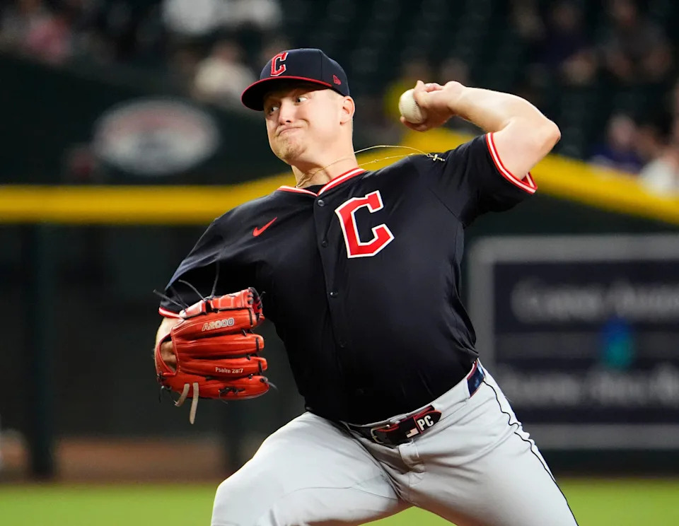 Cleveland Guardians starting pitcher Parker Messick throws a pitch against the Arizona Diamondbacks on Aug. 20, 2025, in Phoenix, Arizona.