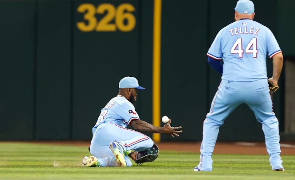 Adolis Garcia won a Gold Glove for his play in the outfield during the 2023 season, and he also is a two-time All-Star, playing in the game in both 2021 and 2023, respectively. Getty Images