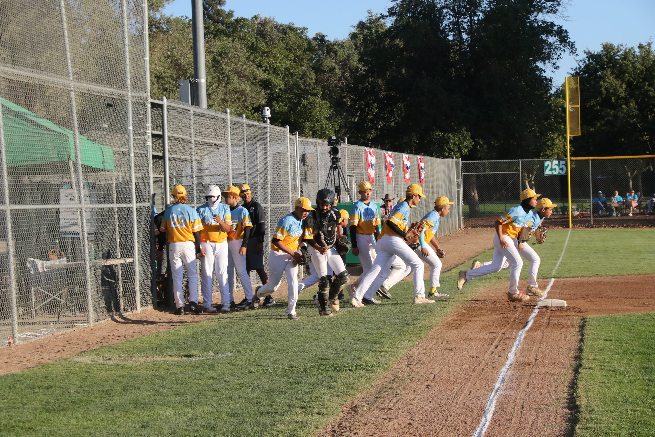 The Central East Maui All-Stars take the field at Max Baer Park in Livermore, Calif., Wednesday in a 7-0 win over Greater New Orleans Little League. Maui beat New Orleans again on Saturday to claim the national championship and will play for the world title Sunday at 3 p.m. on ESPN+ against a team from Venezuela. Courtesy photo