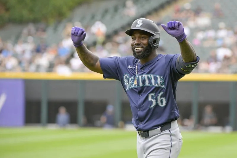 Veteran outfielder Randy Arozarena scored the first run of the night in a Seattle Mariners win over his former team, the Tampa Bay Rays, on Sunday in Seattle. File Photo by Mark Black/UPI