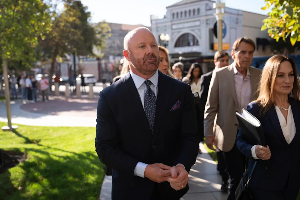 Mathew Bowyer, a Southern California bookmaker who took thousands of sports bets from the former interpreter for baseball star Shohei Ohtani, arrives at federal court for sentencing, Friday, Aug. 29, 2025, in Santa Ana, Calif. (AP Photo/Jae C. Hong)