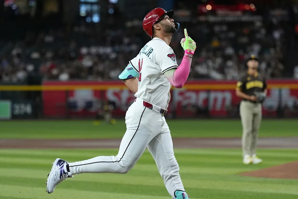 Arizona Diamondbacks’ Lourdes Gurriel Jr rounding the bases after his first home run. AP
