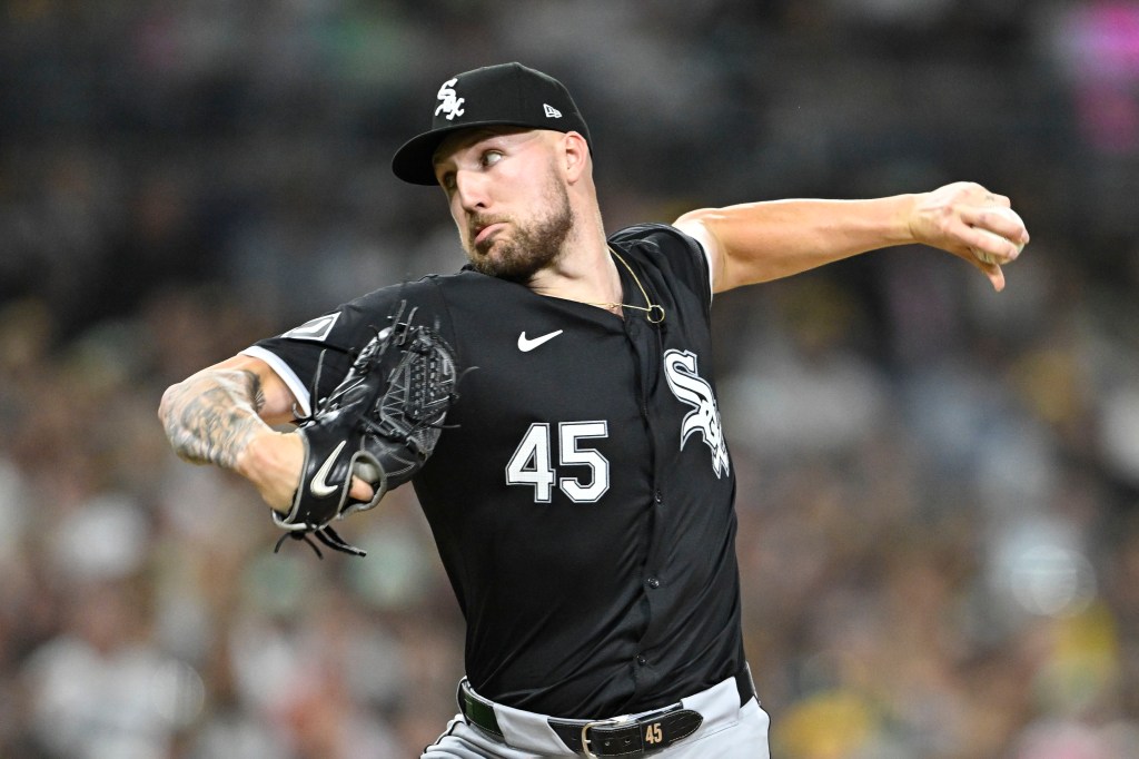 Garrett Crochet #45 of the Chicago White Sox pitches during the second inning of a baseball game against the San Diego Padres on September 20, 2024 at Petco Park in San Diego, California.