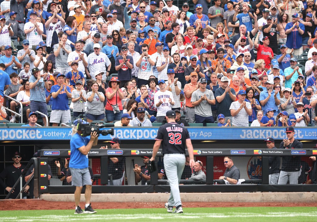 Cleveland Guardians pitcher Gavin Williams receives a standing ovation from Mets fans.