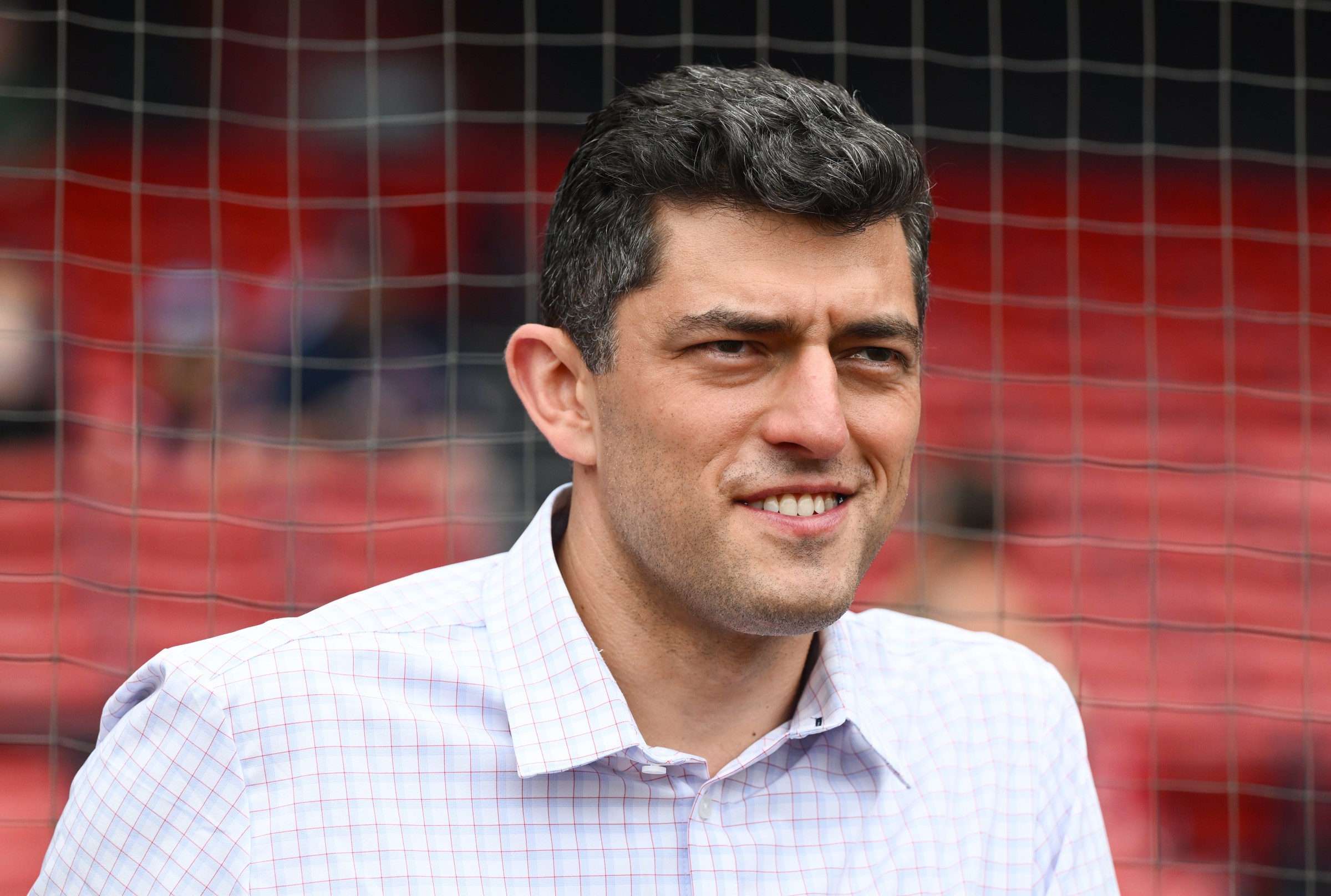 BOSTON, MASSACHUSETTS - JULY 04: Chaim Bloom Chief Baseball Officer of the Boston Red Sox watches warmups before a game against the Texas Rangers at Fenway Park on July 04, 2023 in Boston, Massachusetts. (Photo by Brian Fluharty/Getty Images)