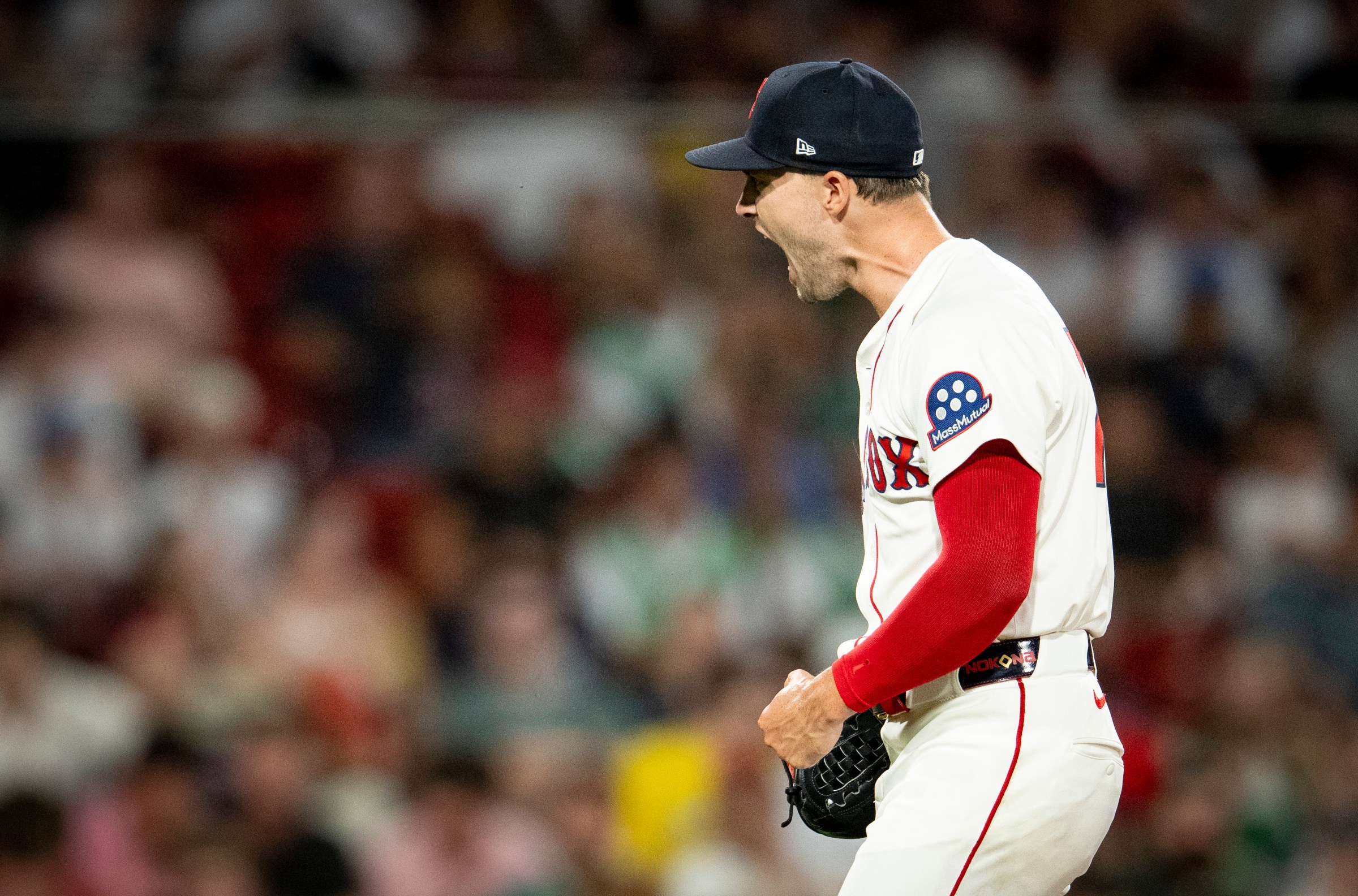 BOSTON, MASSACHUSETTS - JULY 7: Chris Murphy #72 of the Boston Red Sox reacts during the sixth inning against the Colorado Rockies on July 7, 2025 at Fenway Park in Boston, Massachusetts. (Photo by Maddie Malhotra/Boston Red Sox/Getty Images)