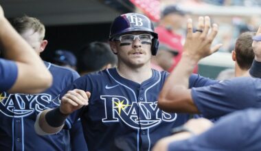 Tampa Bay Rays' Danny Jansen celebrates after scoring against the Detroit Tigers during the sixth inning of a baseball game Wednesday, July 9, 2025, in Detroit. (AP Photo/Duane Burleson)