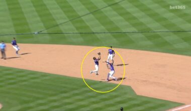 Rockies pitcher smashes into his teammate while chasing a popup
