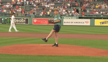 11-year-old boy bravely fighting cancer throws first pitch at Fenway Park